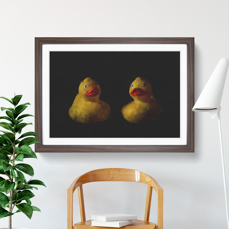Yellow Rubber Ducks - Picture Frame Graphic Art, 27cm H x 36cm W x 2cm D, Walnut Framed
