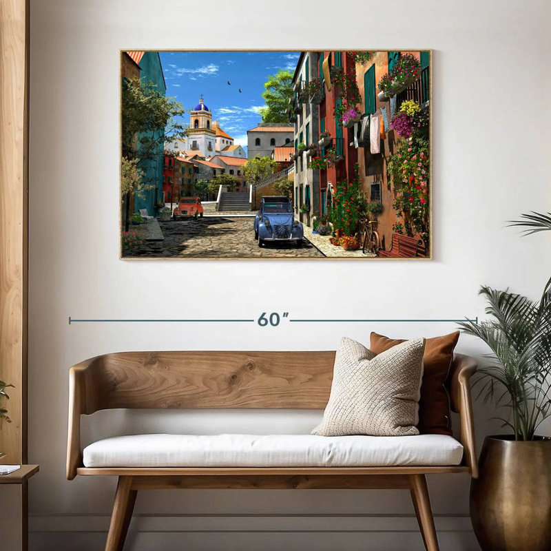 Mediterranean Morning, Floating Frame Natural Wood, 46" X 31"