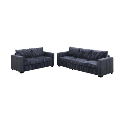 2 pièces en velours côtelé gris foncé, accoudoirs carrés, style transitionnel, 5 places assises pour s'amuser en famille à la maison, velours côtelé 2 pièces avec design moderne, dossier rembourré, sièges multiples confortables