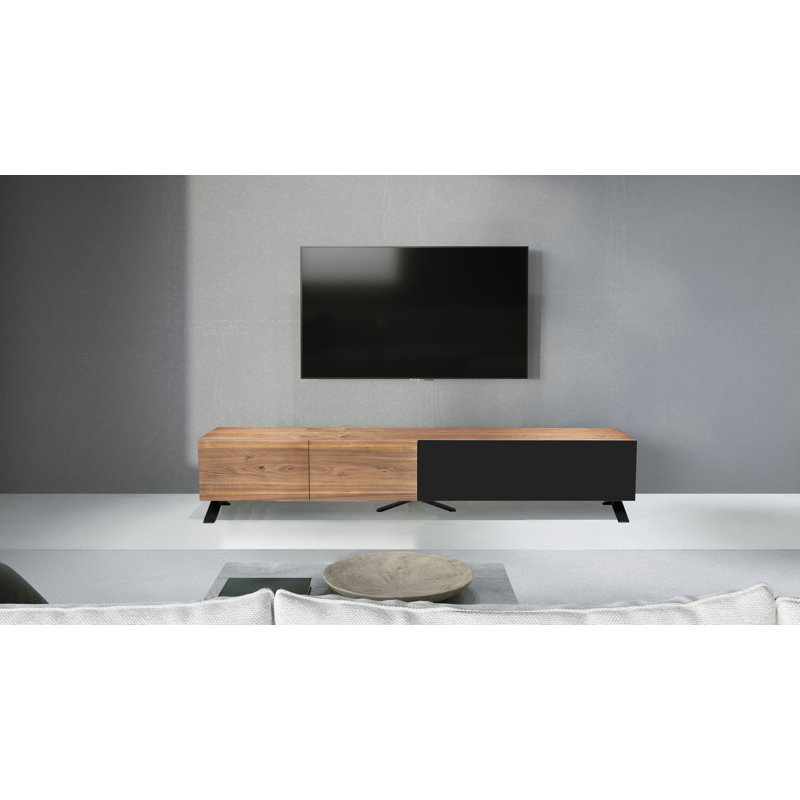 Influencer 90" Walnut and Black Steel TV Stand with Cabinet