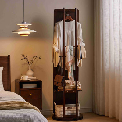 Miroir rotatif pleine grandeur avec portemanteau, miroir de rangement autoportant en bois massif pour le salon de la chambre à coucher