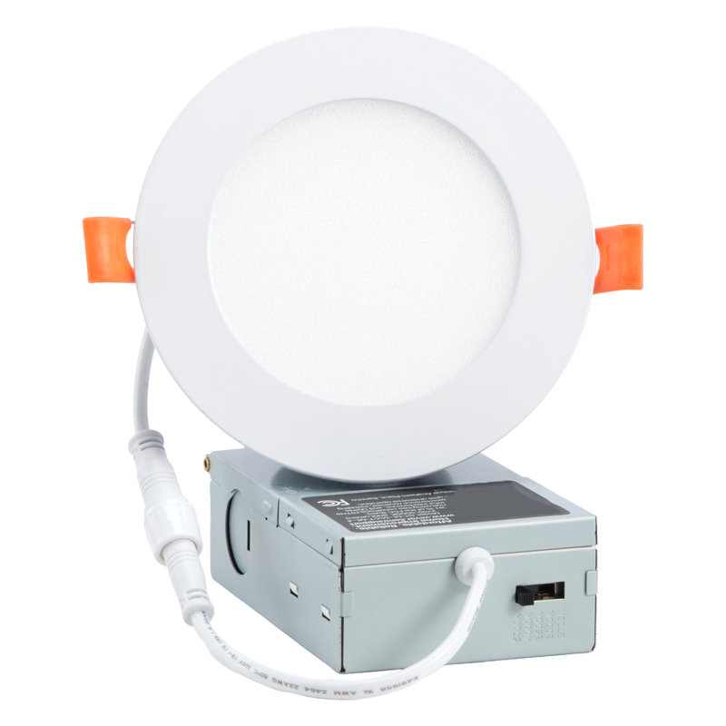 Plafonnier encastré 4 pouces à DEL, 5CCT, ultra-mince wafer sans lumière avec boîte de jonction, 2700K / 3000K / 3500K / 4000K / 5000K sélectionnable, 800 lm haute luminosité 9W 120V, pour l'éclairage domestique