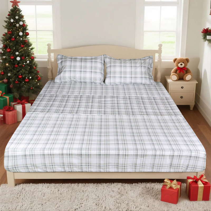 Gogreen 100% Cotton Christmas Printed 4PC Deep Pocket Queen Sheet Set Fit 16", Breathable Super Soft Queen Size Sheet Set, Luxury Hotel Style Home Decor Queen Bed Sheet Set, Gift For Women, Men