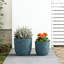 14 po. Turquoise moyen (intérieur amélioré) pot à fleurs rond haut en béton avec trous de drainage pour l'intérieur et l'extérieur-1188745777-1188745779
