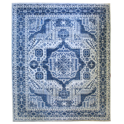 Tapis bleu / bleu clair unique 12 pi 4 po x 15 pi 2 po Mamluk