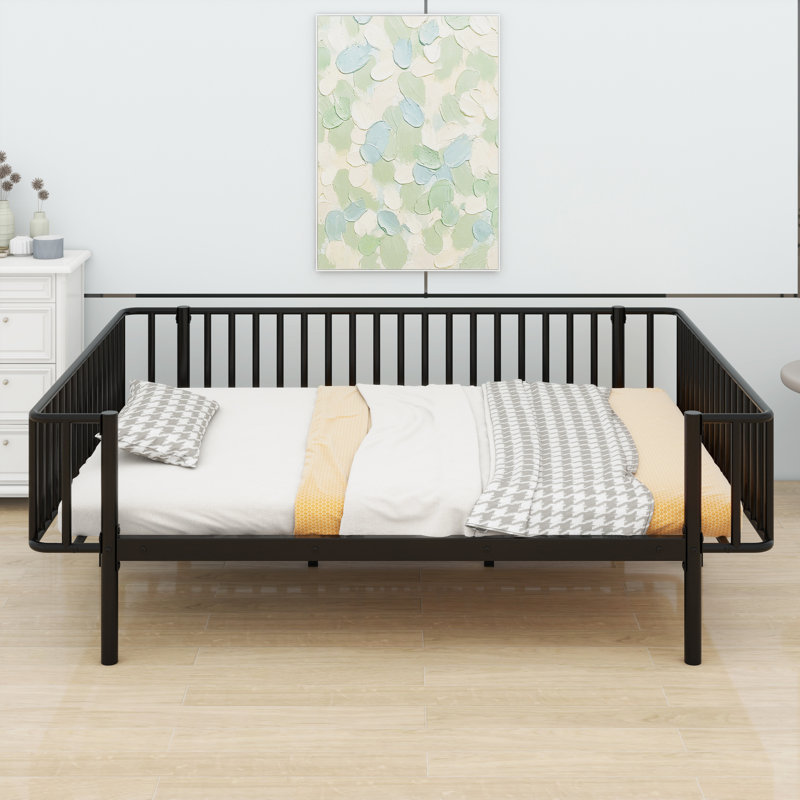 Heavy-Duty Metal Slat Daybed with Sofa-Style Frame, Black