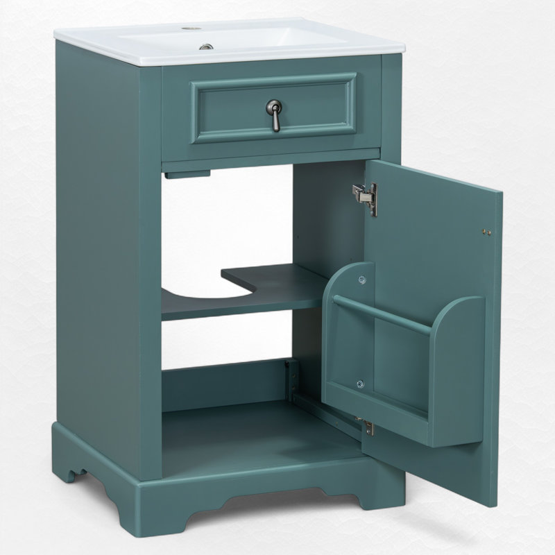 20" Single Bathroom Vanity With Ceramic Top, Green