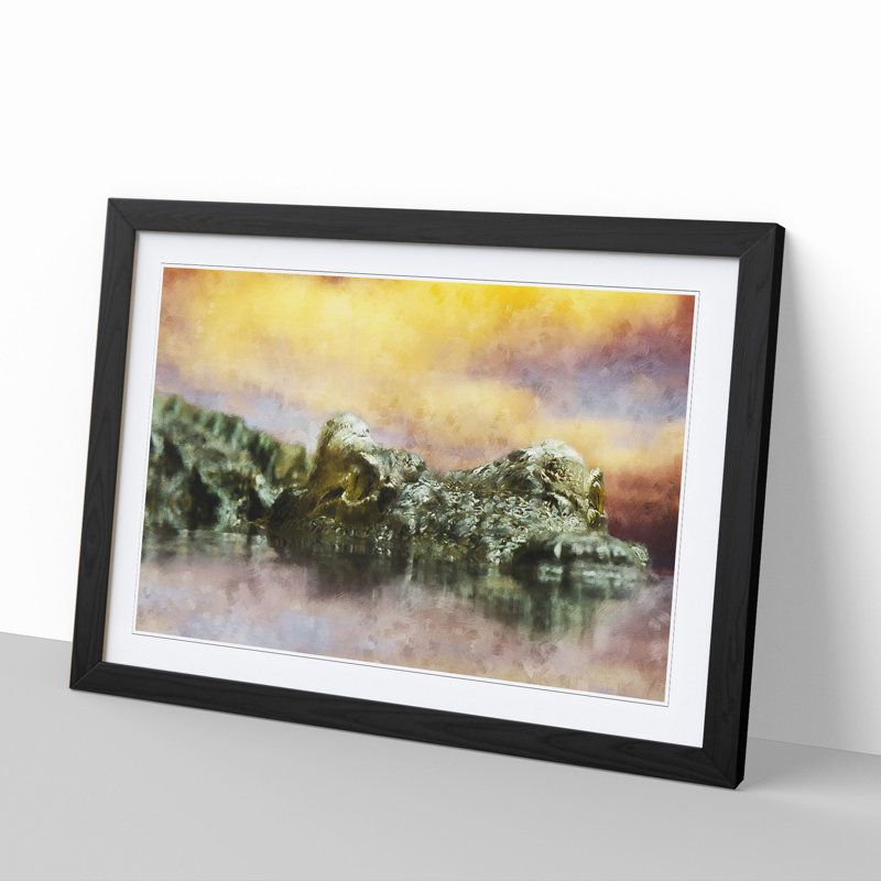 Crocodile - Picture Frame Painting, 48cm H x 65cm W x 2cm D, Black Framed