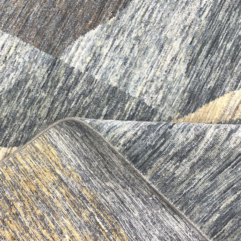 Wool Abstract Area Rug in Blue/Brown/Yellow, Rectangle 5' x 8'