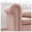 Chaise longue en velours rose avec rangement, méridienne capitonnée à accoudoirs arrondis avec garniture cloutée et coussin pour chambre ou salon