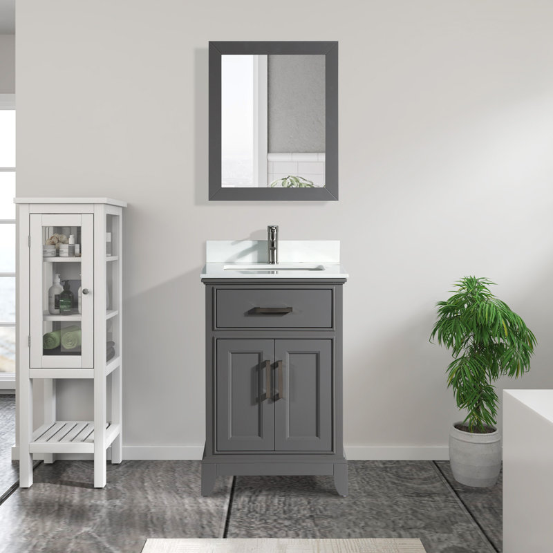  Ensemble de meuble-lavabo simple 24 "avec miroir, Gris