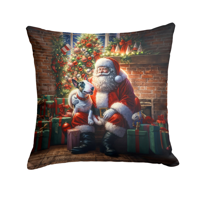 Coussin English Bull Terrier and Santa Claus, H 18 po x l 18 po