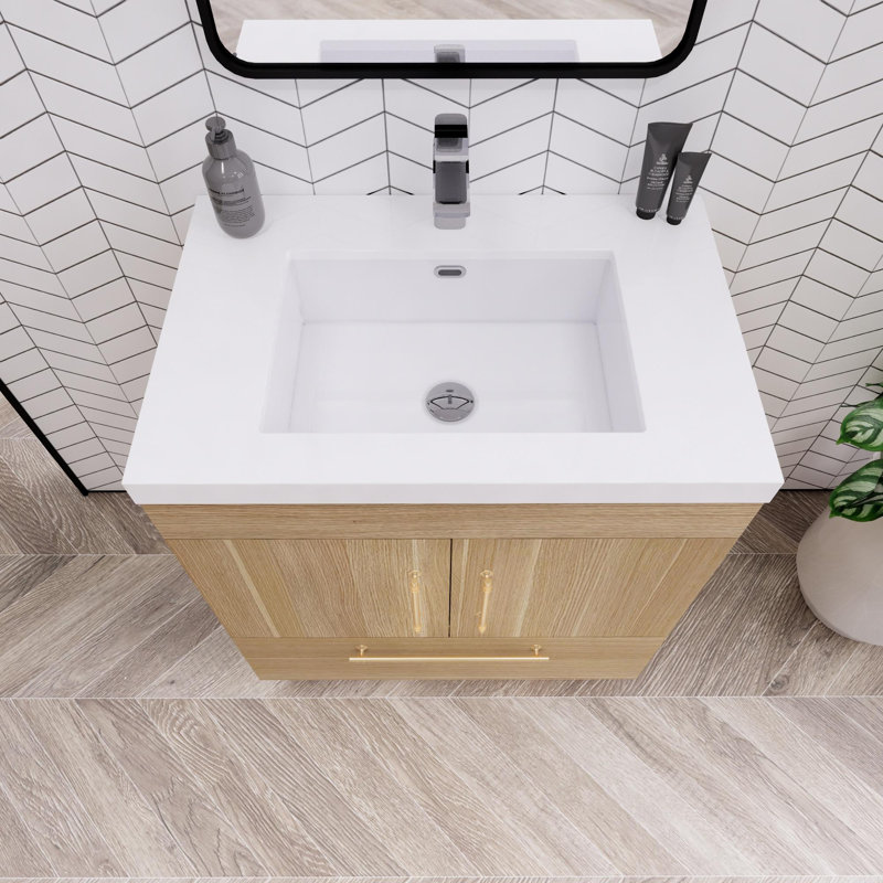 Meuble-lavabo sur pied Maplesville, Chêne champagne