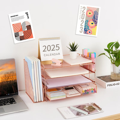 4-tier Rose Gold Desk Organizer Set With File Holder