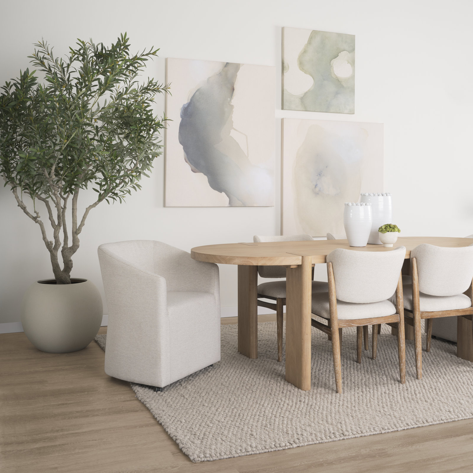 Enna Performance Upholstered Dining Chair with Casters, White