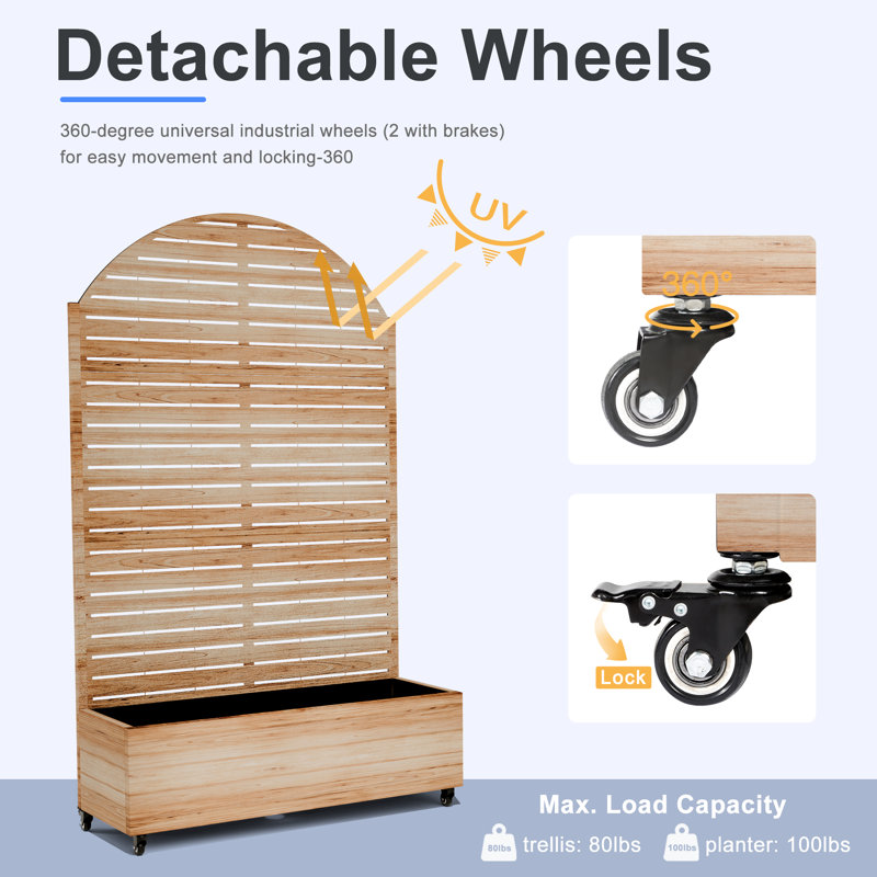 Metal Planter Wall with Trellis with Wheels,Arched Louver Raised Garden Bed with Drainage, Perfect for Climbing Plants, Vegetables and Flowers Outdoor&Indoor– Designed for Gardening Enthusiasts