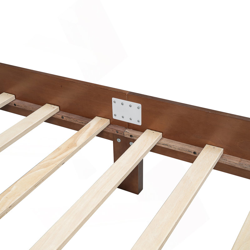 Lit plateforme en bois exquis avec tête de lit en rotin naturel pour un sommeil de rêve, Grand, Noyer