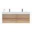 Meuble-lavabo de 60 po, conception flottante, lavabo une pièce, tiroirs en chêne brut, panneau de grille noir, matériau de qualité E1, rails de tiroir silencieux double style Mid-Century unique, rails, lavabo-1456259993