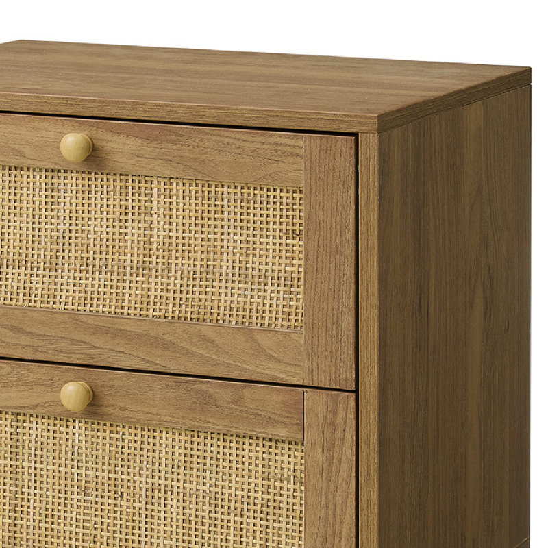 Table de bout de table de chevet Kior, 2 tiroirs en rotin, finition brun noyer 19 po, Noyer brun