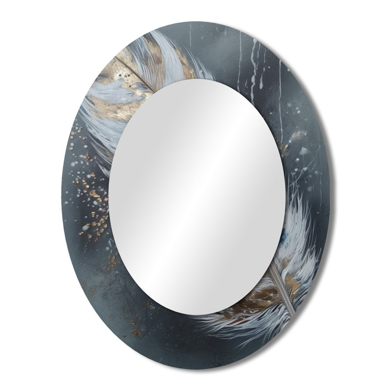 Gold Feather Wanderlust II - Large Oval Wall Mirror On Metal, 43" x 33"