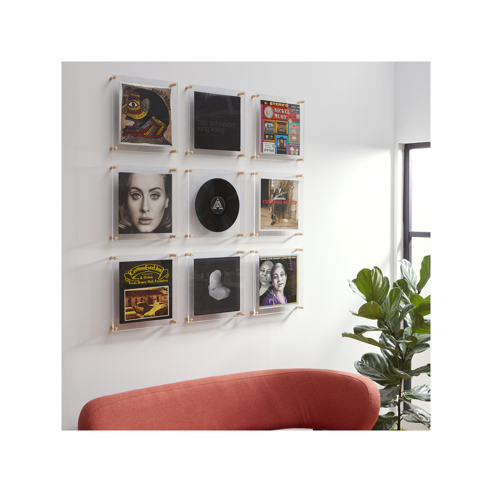 Record Album Frame With 12X12" Square Acrylic Mat (For Sleeve Or Vinyl) With Silver Hardware, Gold