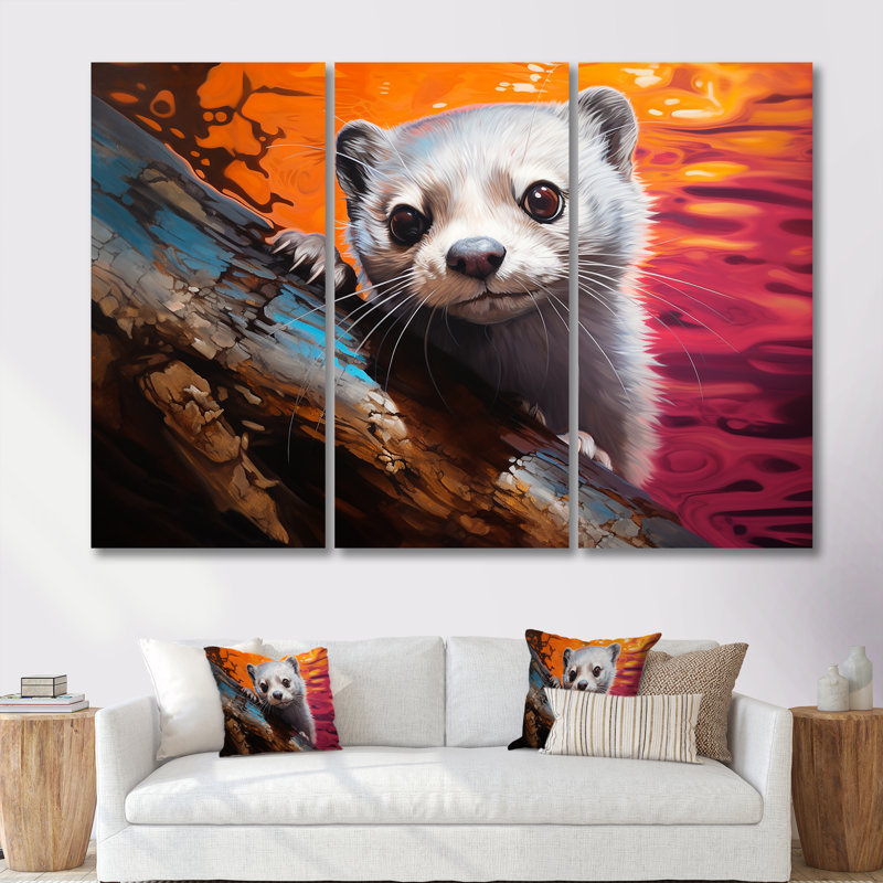 Adorable loutre sur un arbre au bord de l'eau, H 28 po x l 36 po x P 1 po, Toile tendue