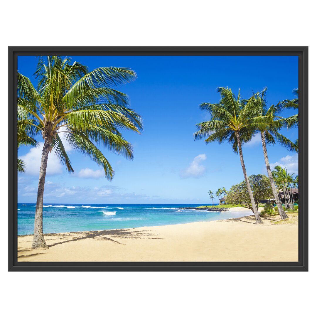 Gerahmtes Wandbild Wunderschöner Strand mit Palmen