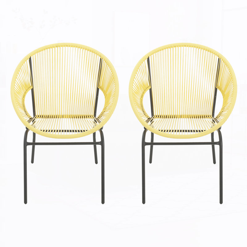 Outdoor Side Chair(Set of 2), Yellow/Black