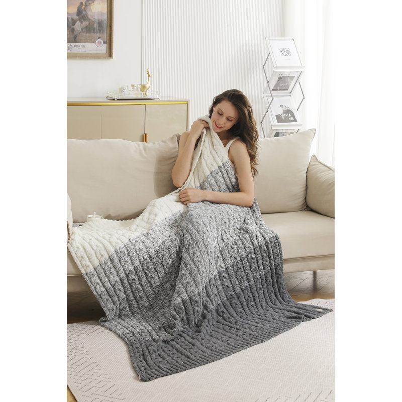 Color-Gradient Knit Luxury Soft Throw Blanket, Gray