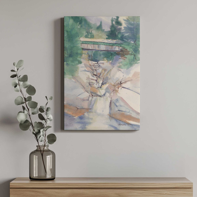 «Covered Bridge» par Stephen Calcasola, reproduction d'art sur toile, H 16 po x l 12 po