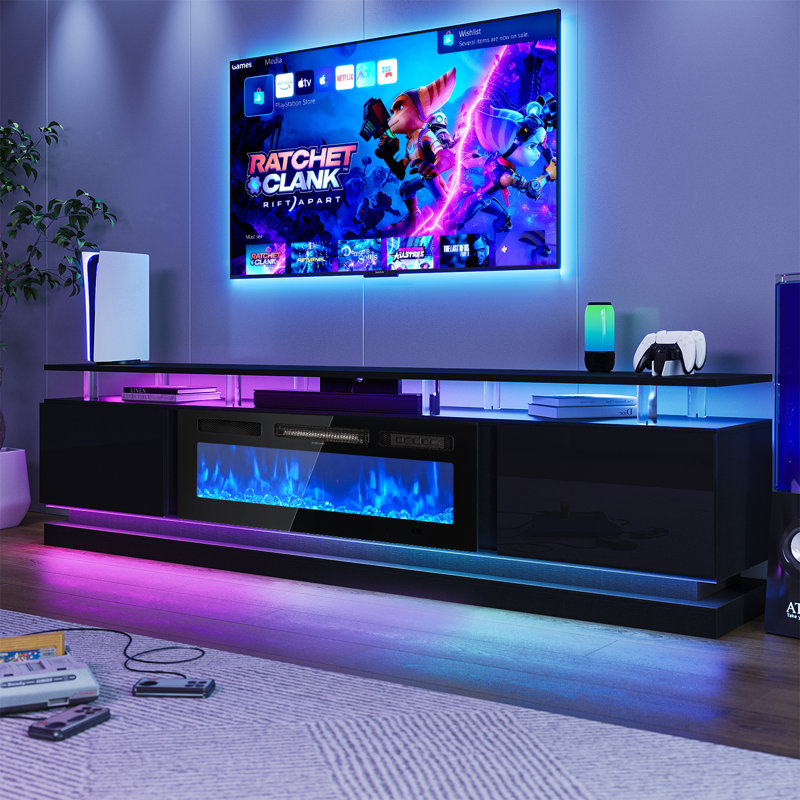 TV Stand Fireplace, 61.5 cm H x 203.2 cm W x 35.1 cm D, Black