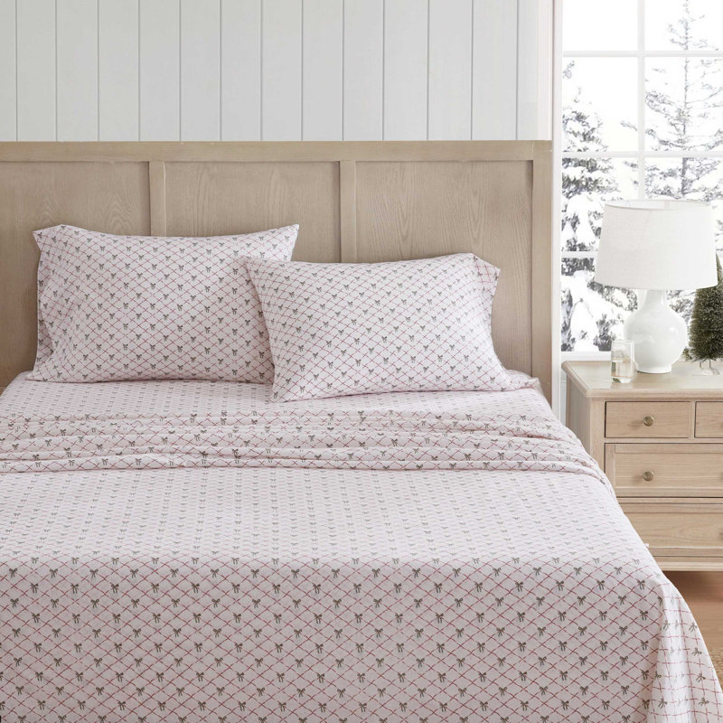 Ensemble de draps en flanelle de coton Martha Stewart, Ensemble de draps pour lit double avec 2 taies d'o, Boucles rouges