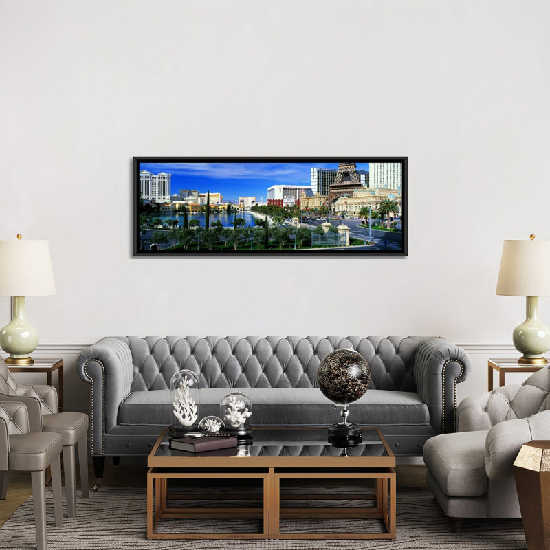 " The Strip Las Vegas NV " by Panoramic Images, 12" H x 36" W x 1.5" D, Black Framed