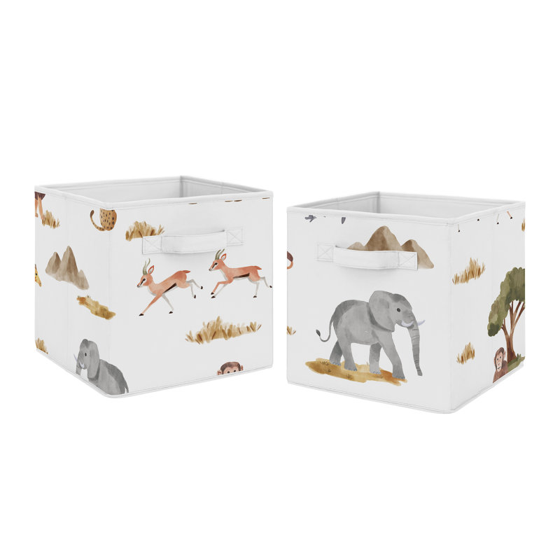Multicolor Jungle Animals Fabric Storage Bins Set of 2