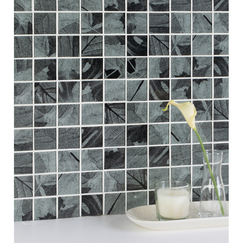Carreau de mosaïque en verre à bord droit 2 po x 2 po Artista, Gris