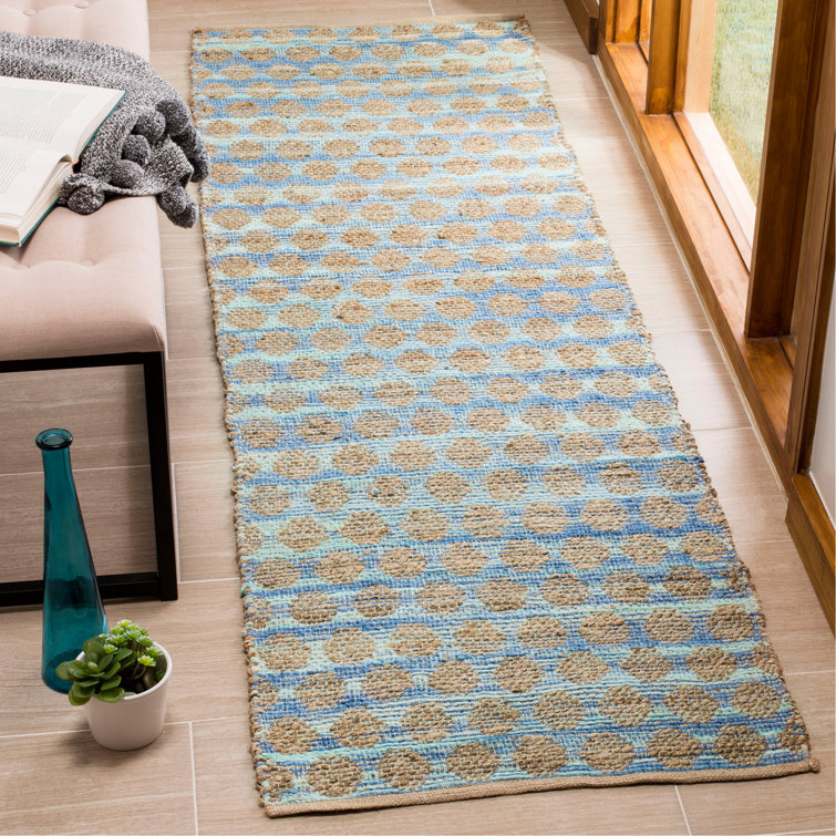 Arria Cape Cod Hand Woven Jute/Cotton Polka Dots Rug in Blue/Natural