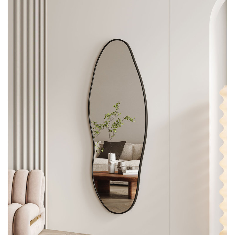  Wavy Mirror Irregular Wall Mirror for Cloakroom，Bedroom，Living Room，Entryway, 63" x 24", Black