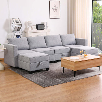 Canapé modulaire convertible modulaire avec siège de rangement Canapé modulaire en U à 4 places avec méridienne réversible