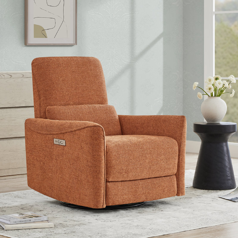 Fauteuil inclinable électrique pivotant rembourré Mikkel, Natté terre cuite