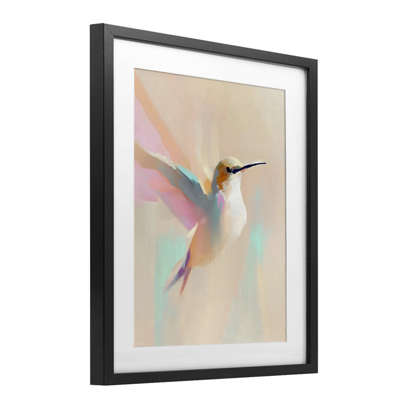 «Pastel Hummingbird in Flight», impression sous verre encadrée, design par The Prints Vibe, 21 x 17