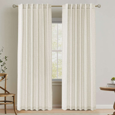 Linen Curtains for Living Room 2 Panels Back Tab Loop Pocket Textured Light Filtering Semi Sheer Rustic Farmhouse Boho Curtain for Bedroom