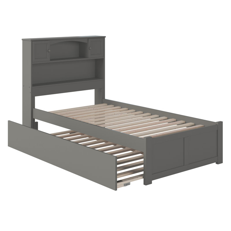 Lit plateforme avec rangement et lit gigogne en bois massif Brevyn, Gris, Twin XL