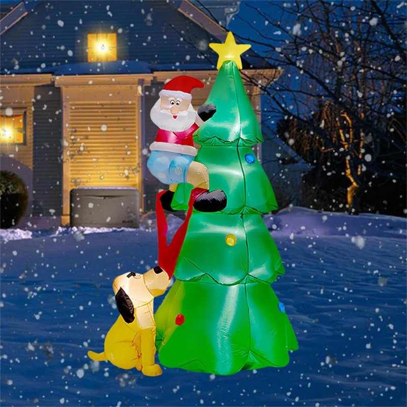 Décoration d'arbre de Noël gonflable de 6 pi avec sapin grimpant éclairé de Noël chassé par un chien et lumières DEL intégrées pour les fêtes de Noël