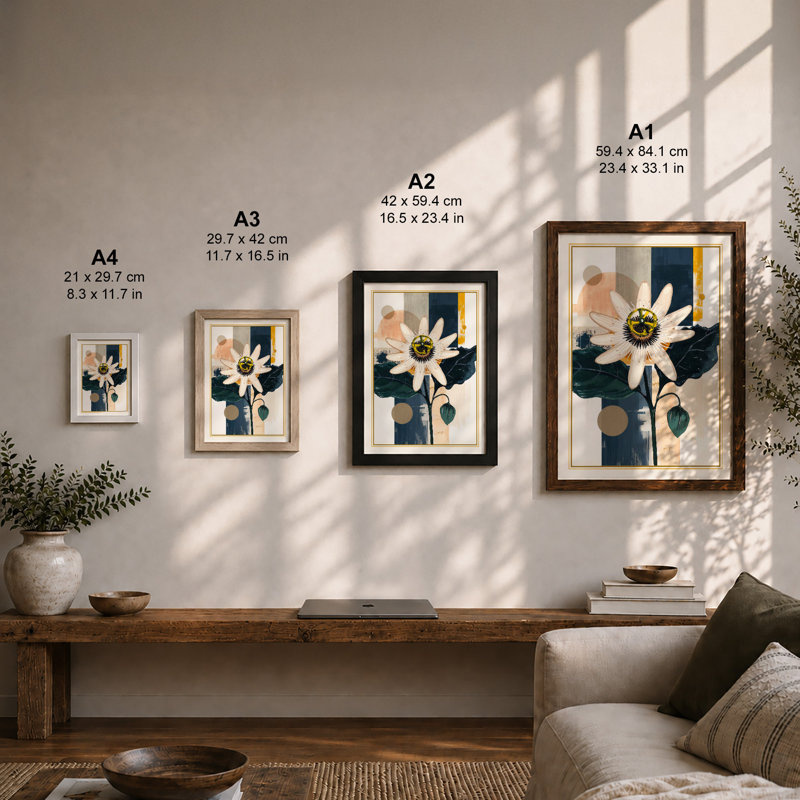 Daisy and Geometry Botanical - Framed Print, Unframed, A3 - 42.0 x 29.7 cm
