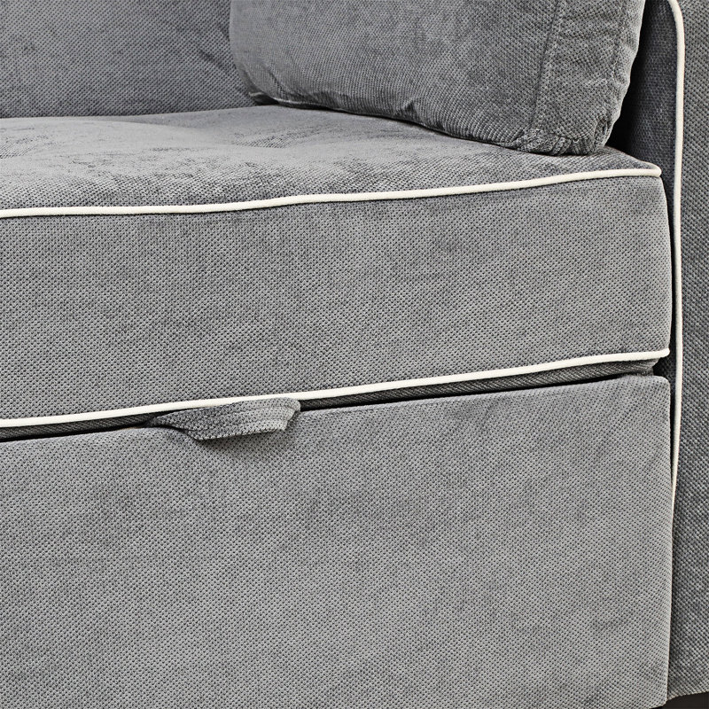 Upholstered Pull Out Sofa Bed With Throw Pillows, USB Charging Port And Adjustable Backrest, Charcoal Gray