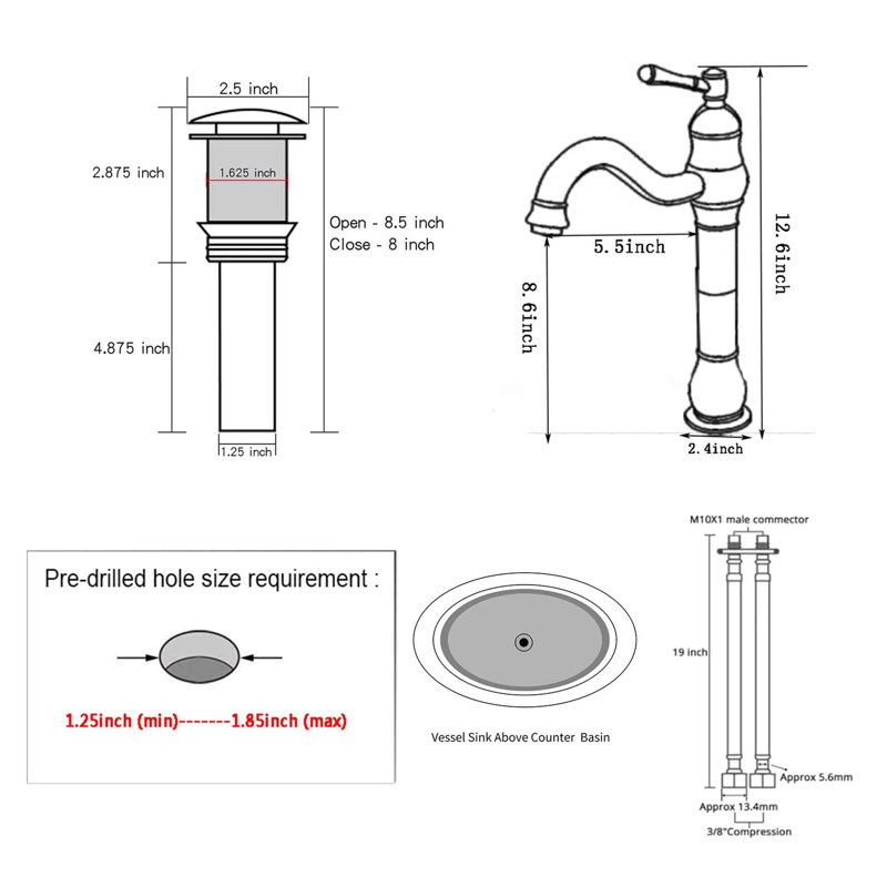 Vessel Sink Faucet Single-handle Bathroom Faucet with Drain Assembly, Gray