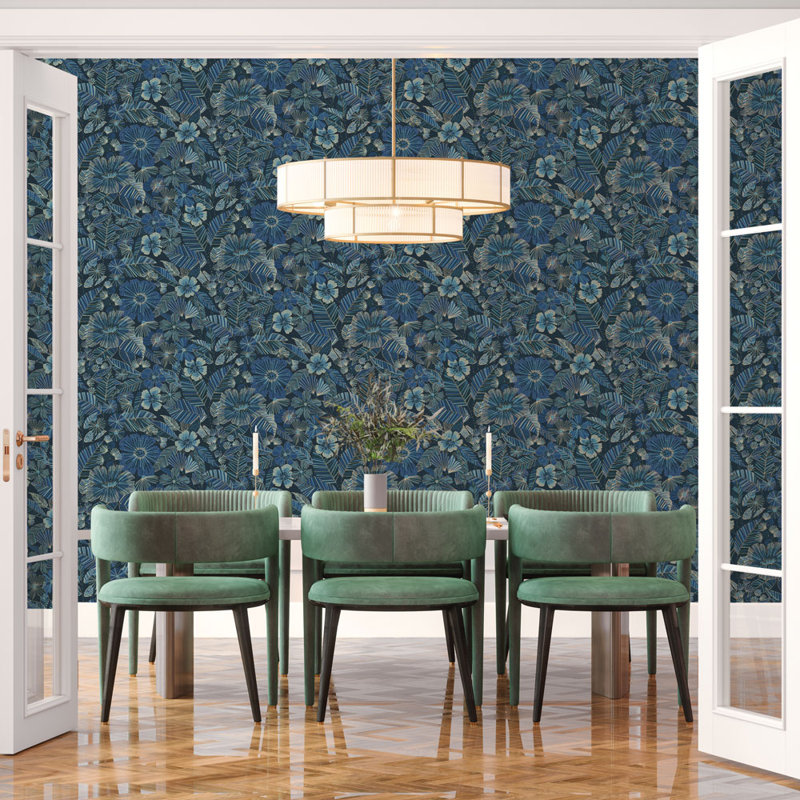 Andrija 16.5' L x 20.5" W Peel and Stick Wallpaper Roll, Beautiful Blue