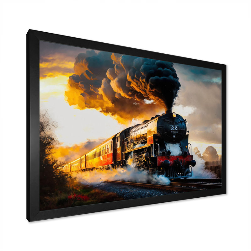 Train en mouvement II - train de transport, impressions sur toile, Cadre photo noir, H 12 po x l 20 po