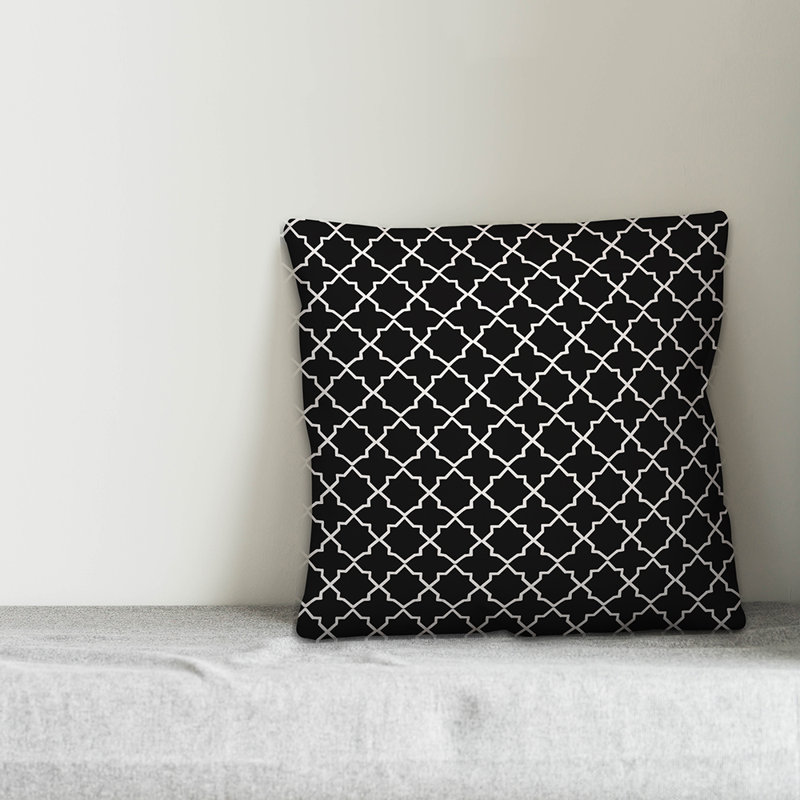  Housse de coussin Quatrefoil, 16 po x 1 po, Noir, Polyester / bourre en polyester