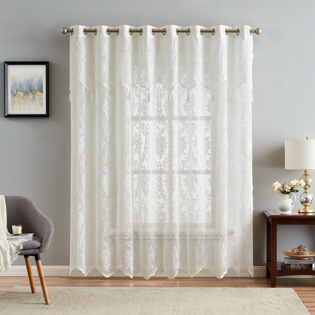 Natasa Sheer Patio Door Curtain Panel with Attached Valance and Tassels Darby Home Co Curtain 